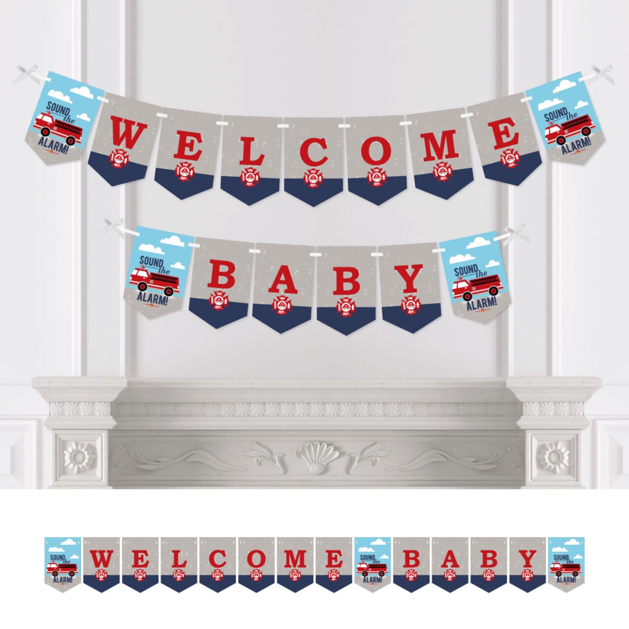 Big Dot of Happiness Fired Up Fire Truck - Firefighter Firetruck Baby Shower Bunting Banner - Party Decorations - Welcome Baby